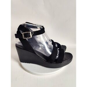 Crocs Leigh Wedge Sandals Size 8 Black Ankle Strap Comfort Summer Platform Shoes